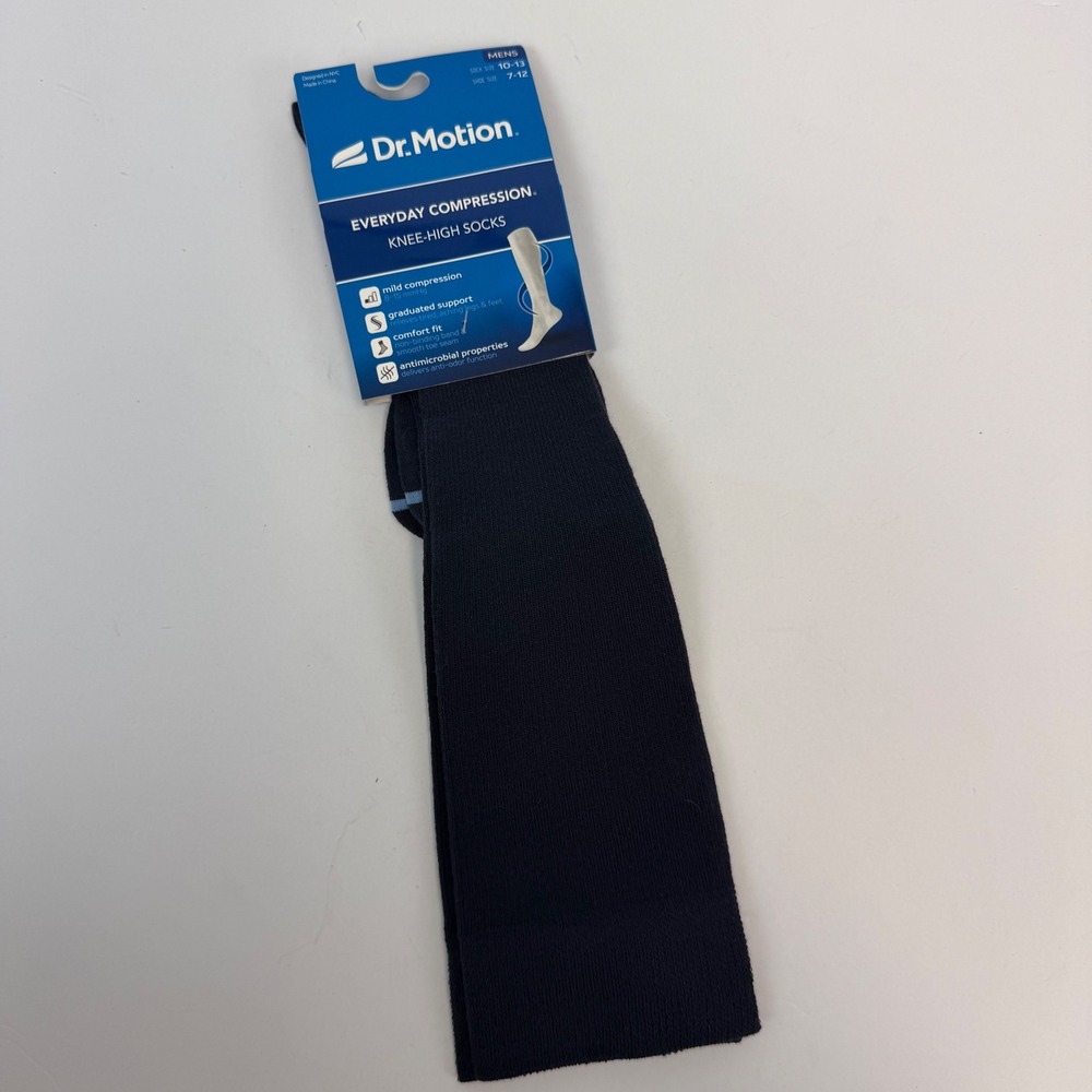 Dr. Motion Mens Everyday Compression Knee-High Socks Navy Blue 8-15 mmHg ZMK201